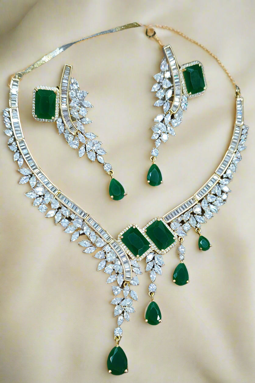Artificial green color  Stone Necklace Set with Matching Earrings for Women